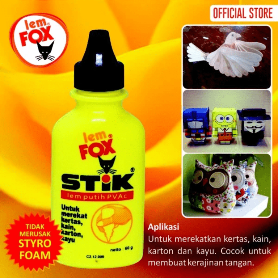 Lem Fox PVAc Stik Botol 60gram