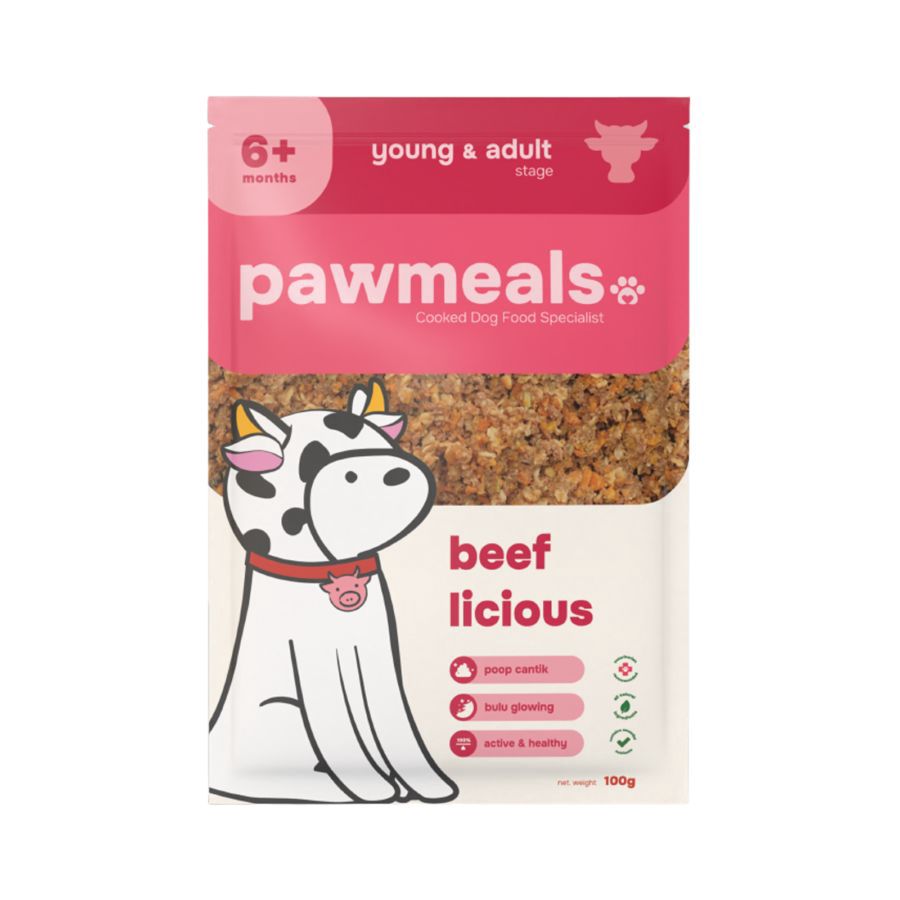 Pawmeals Young & Adult Beeflicious Cooked Makanan Anjing Basah 100gram