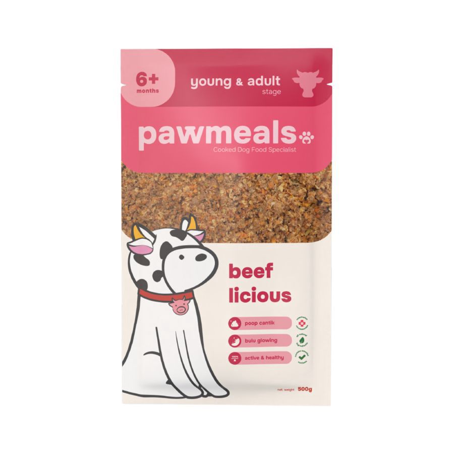 Pawmeals Young & Adult Beeflicious Cooked Makanan Anjing Basah 500gram