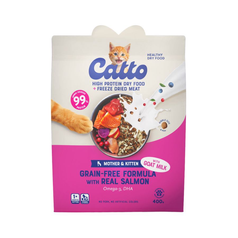 Catto Grain Free Salmon with Goat Milk Mother and Kitten Makanan Kucing Kering 400gram