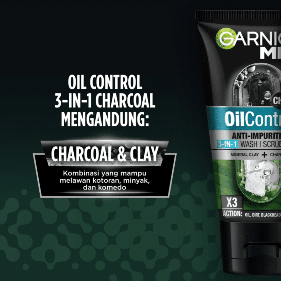 Garnier Men Oil Control Anti-Impurities 3in1 Charcoal Facial Wash