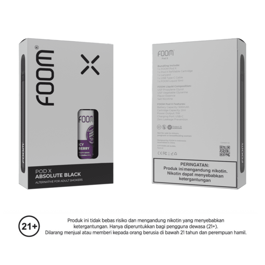 Foom Pod X Absolute Black + Icy Berry Rokok Elektrik 1pack