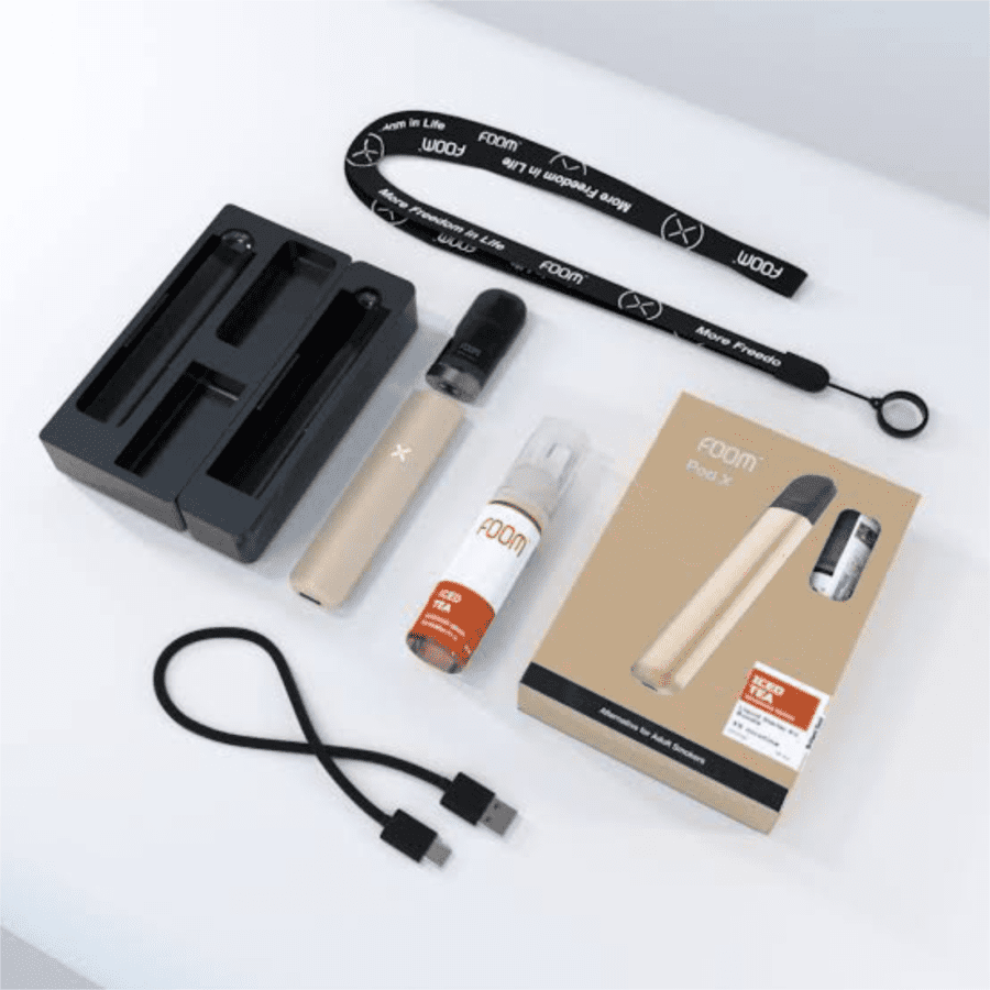Foom Pod X Brilliant Gold + Iced Tea Rokok Elektrik