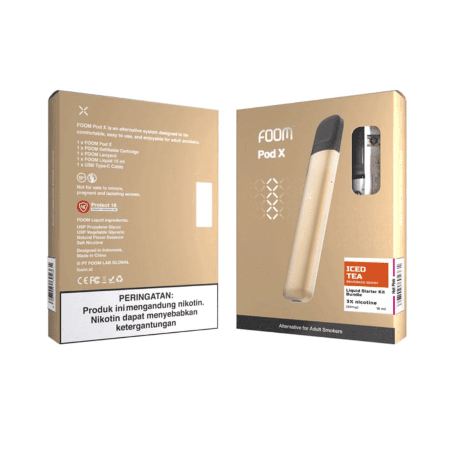 Foom Pod X Brilliant Gold + Iced Tea Rokok Elektrik