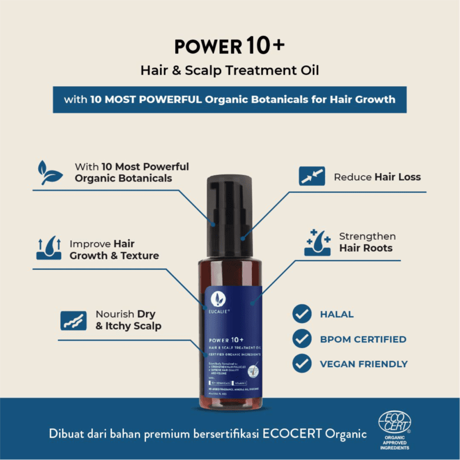 Eucalie Organic Hair Growth Oil & Scalp Treament Power 10+ Perawatan Rambut