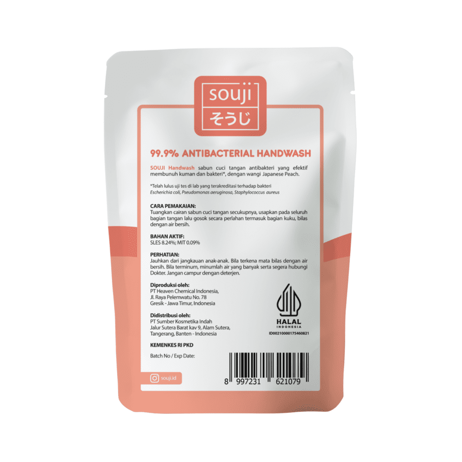 Souji Japanese Peach Antibacterial Handwash Pouch 375ml