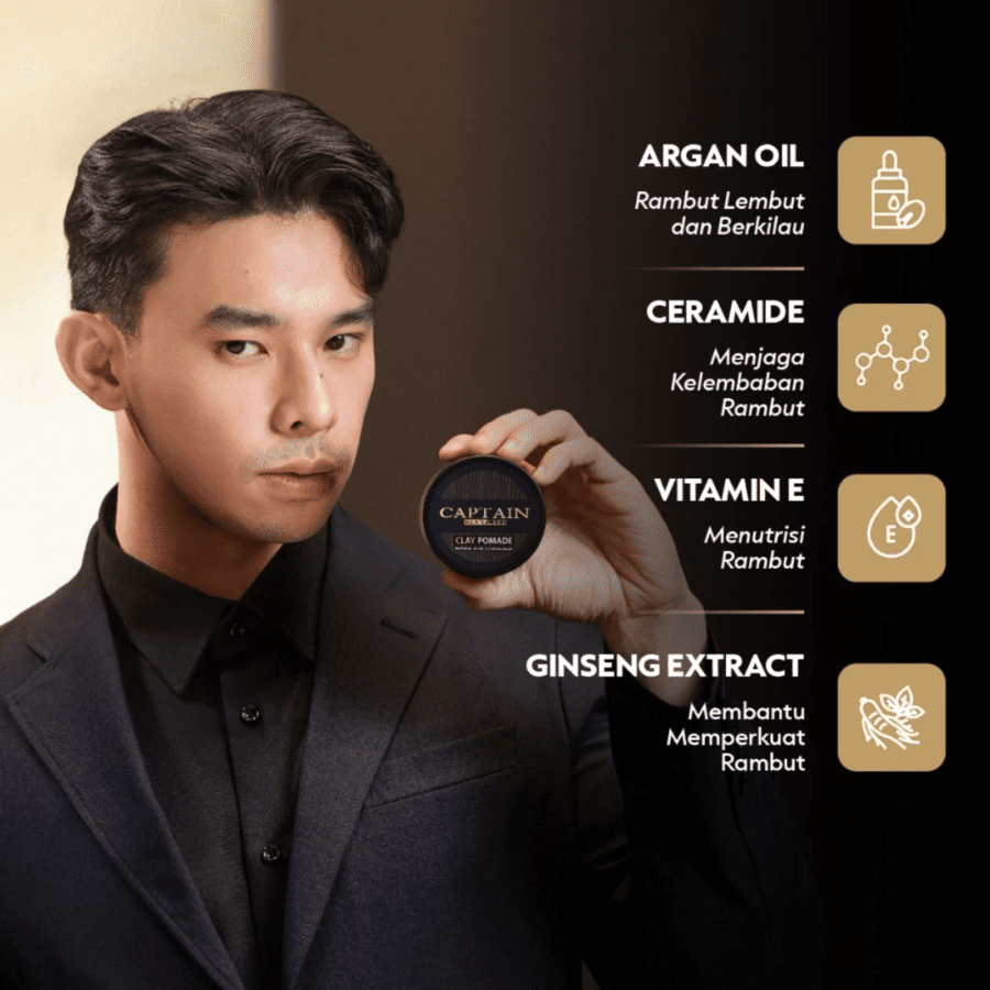 Captain Men's Care Clay Pomade Anti Lepek Penata Rambut 80gram