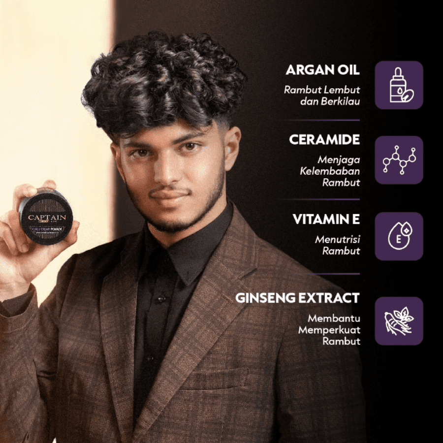 Captain Men's Care Curly Pomade Penata Rambut 80gram