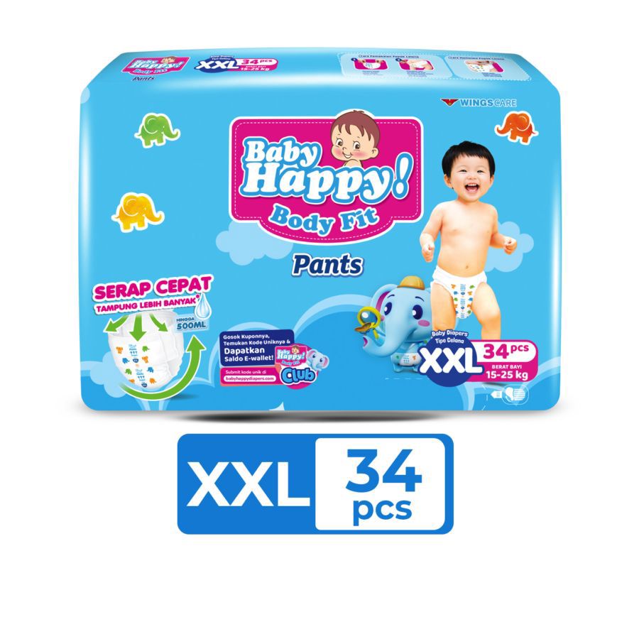 Baby Happy Body Fit Pants Diapers XXL34 1pack