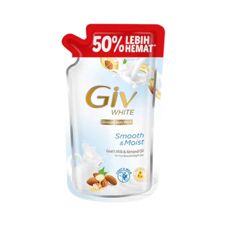 Giv White Goats Milk & Almond Body Wash Pouch 800ml