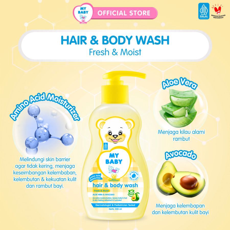 My Baby Hair & Body Wash Aloe Vera & Avocado Kebersihan Bayi 200ml