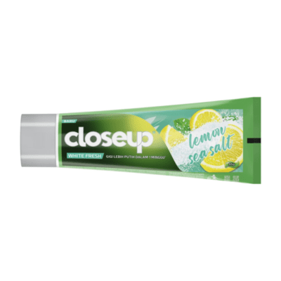 Closeup White Fresh Lemon Sea Salt Toothpaste