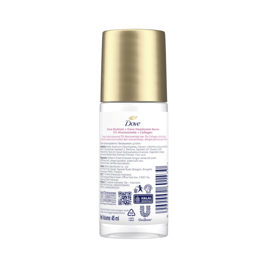 Dove Radiant + Care 3% Niacinamide + 10x Collagen Deodorant Serum Roll On 45ml