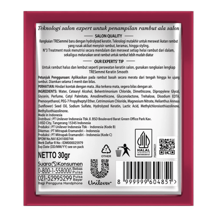 Tresemme Keratin Smooth Keratinbond+ No 3 Treatment Mask 30gram