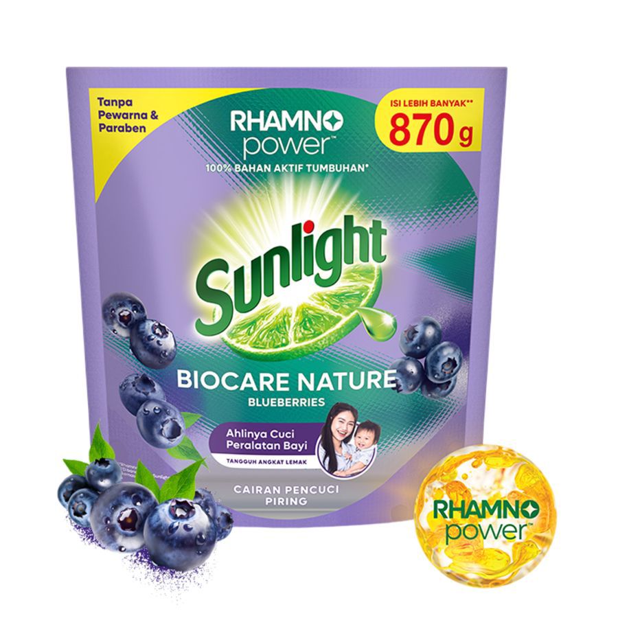 Sunlight Biocare Nature Bluberries Cairan Pencuci Piring Pouch 870gram