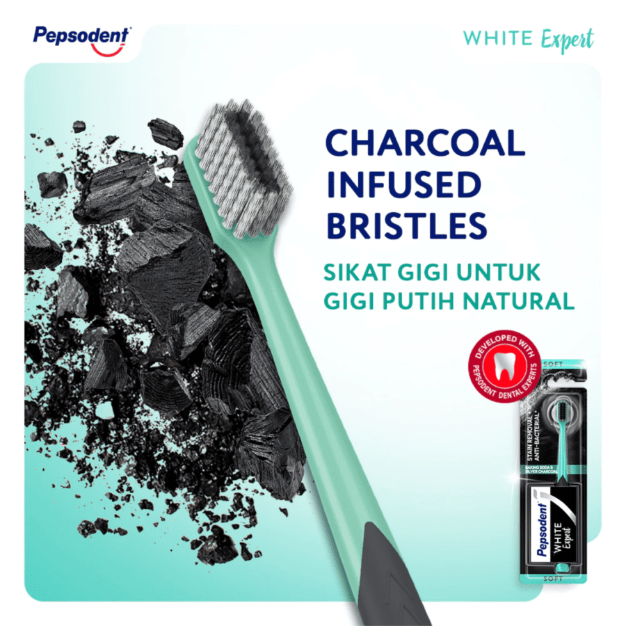 Pepsodent White Expert Baking Soda & Silver Charcoal Soft Toothbrush 1pcs