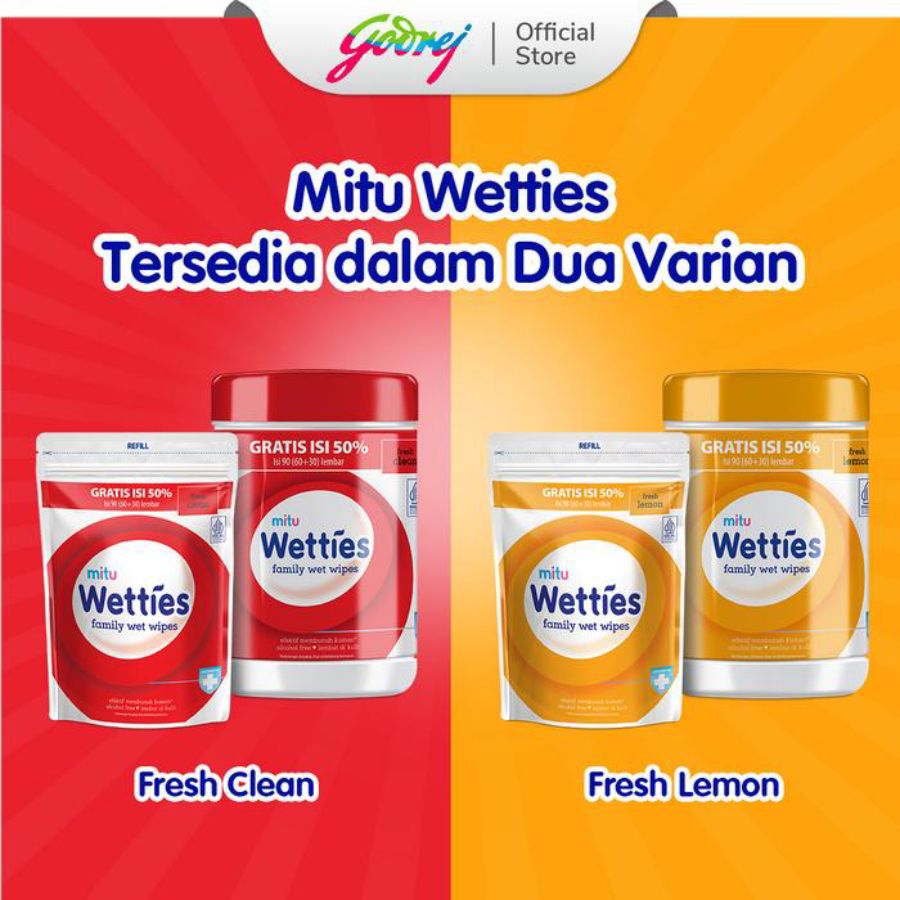 Mitu Wetties Family Fresh Clean Wet Wipes 90sheets