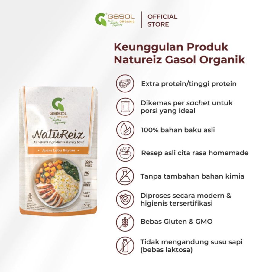 GASOL Organic Natureiz Rice Booster Ayam, Labu, dan Bayam MPASI 150gram