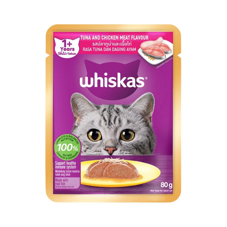 Whiskas Tuna dan Daging Ayam Dewasa Makanan Kucing Basah 80gram
