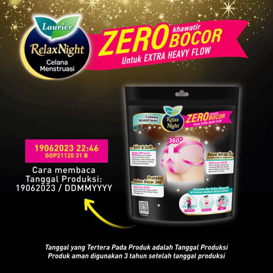 Laurier Relax Night Slim & Soft Celana Menstruasi Size XXL Pembalut Kewanitaan 2pads