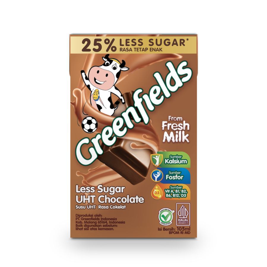 Greenfields Chocolate Susu UHT Less Sugar Dus 105 ml 40pcs