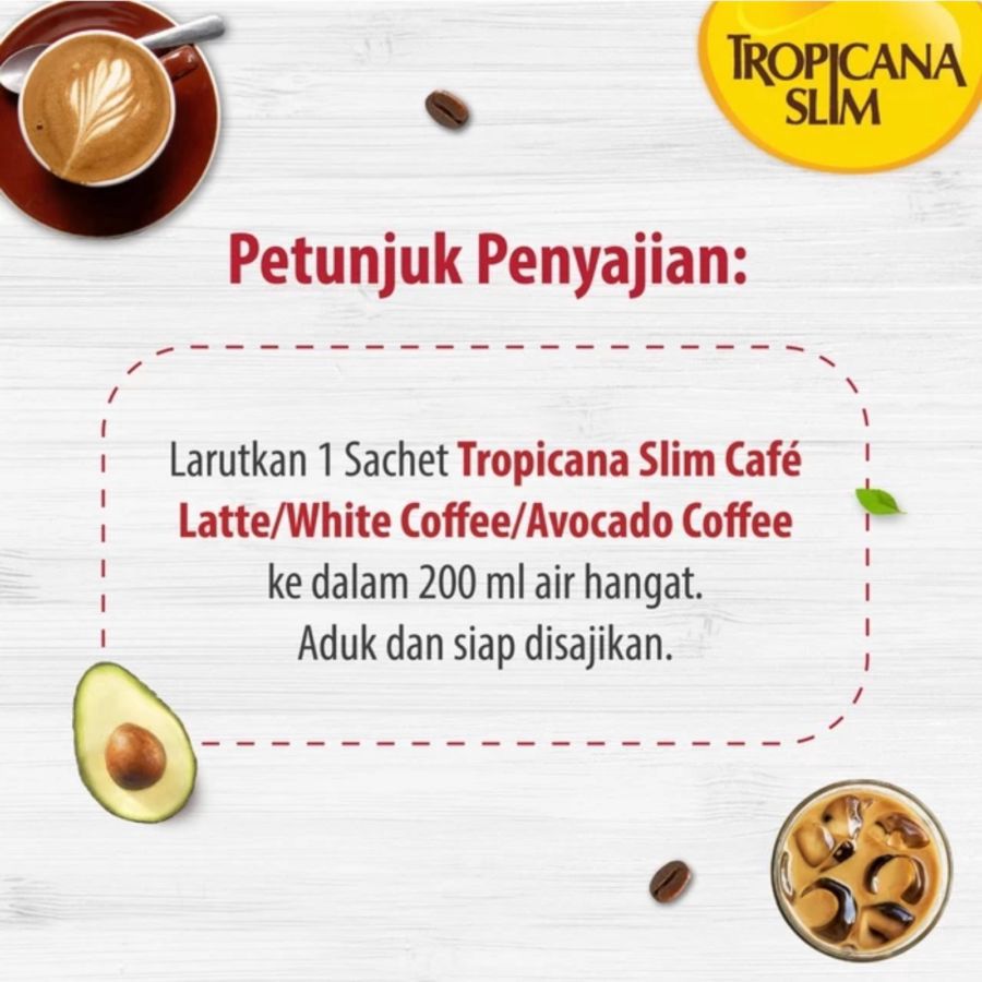 Tropicana Slim Cafe Latte Sugar Free 3in1 Kopi Bubuk Box 10 sachets x 14 gram 140gram