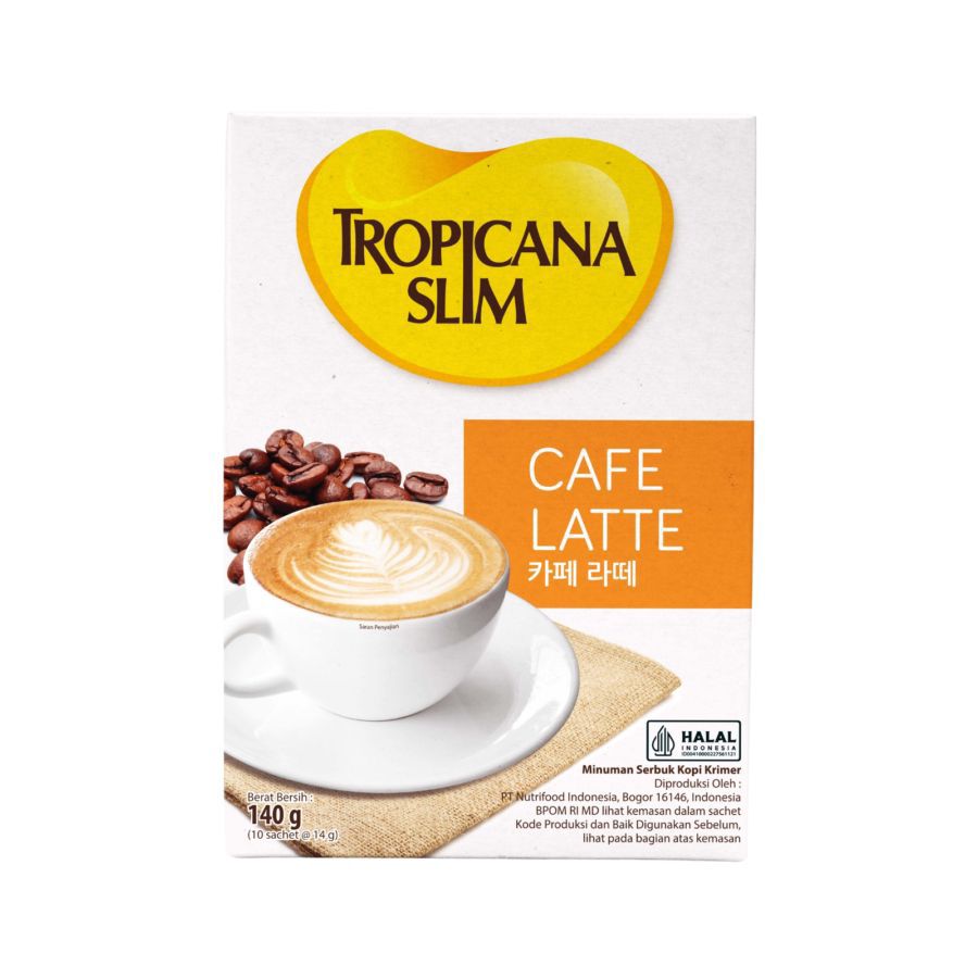 Tropicana Slim Cafe Latte Sugar Free 3in1 Kopi Bubuk Box 10 sachets x 14 gram 140gram