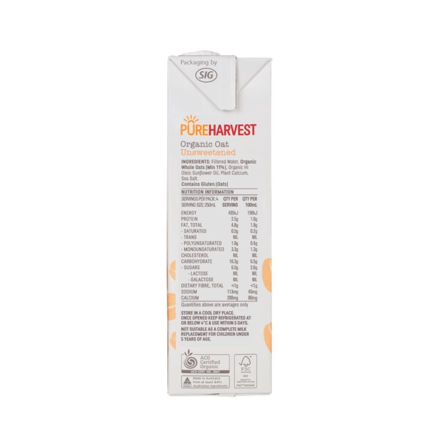 Pure Harvest Oatmilk Unsweetened 1liter