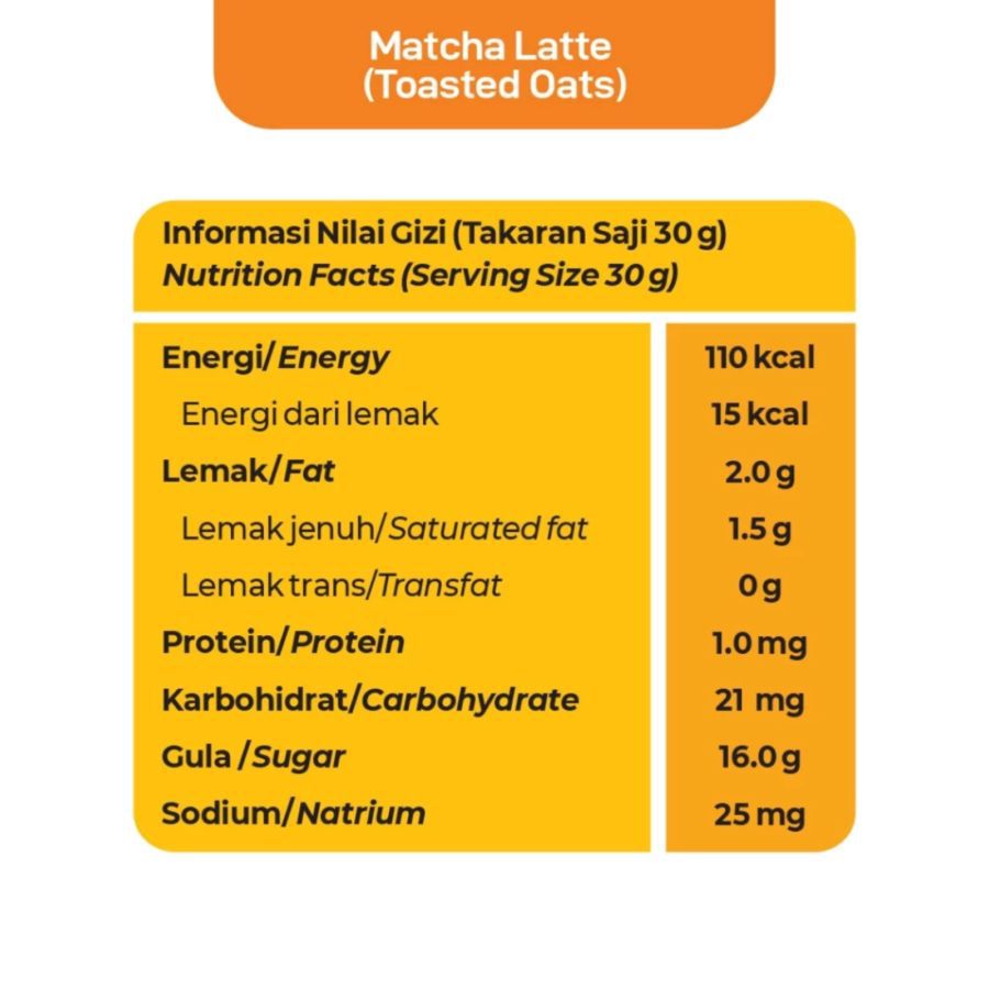 CY Matcha Latte Toasted Oat Box 8 sachets 240gram