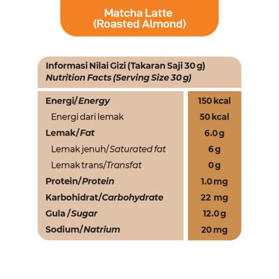 CY Matcha Latte Roasted Almond Box 8 sachets 240gram