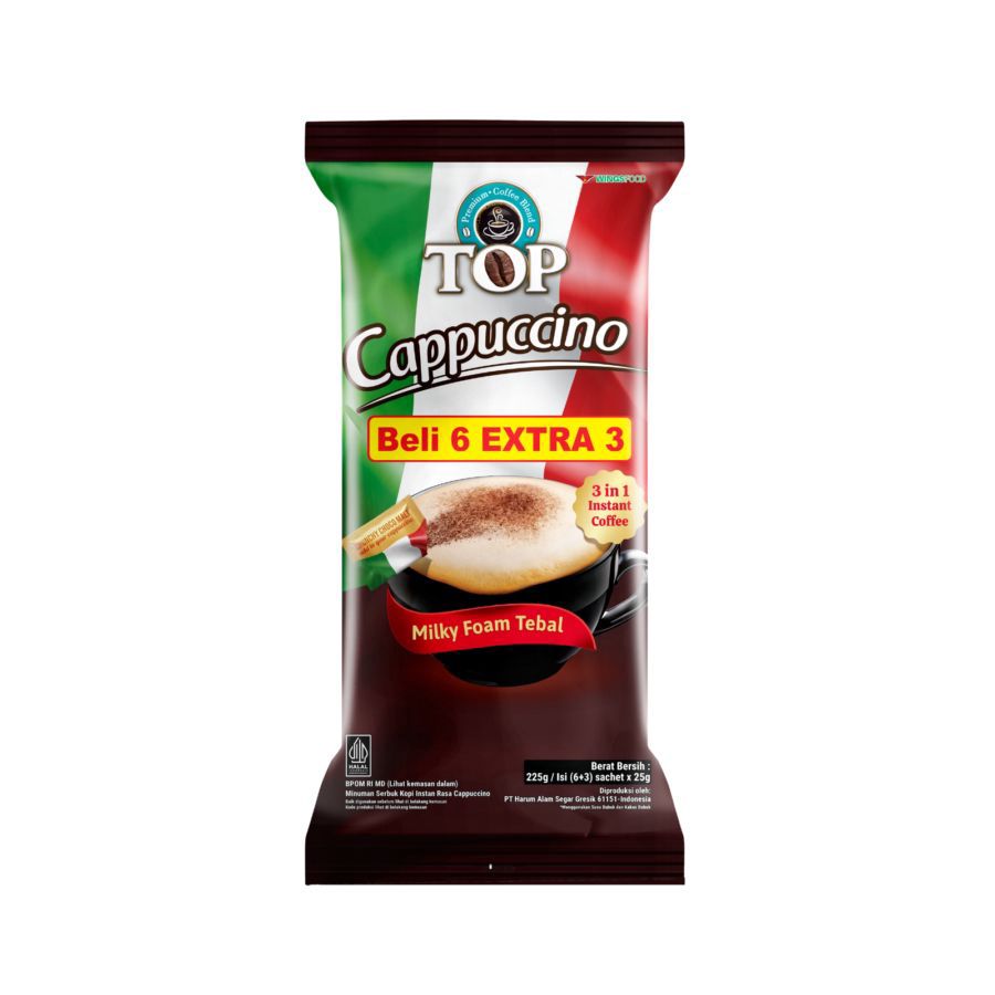 Top Coffee Cappucino Kopi Bubuk 6+3 sachets x 25gr 225gram