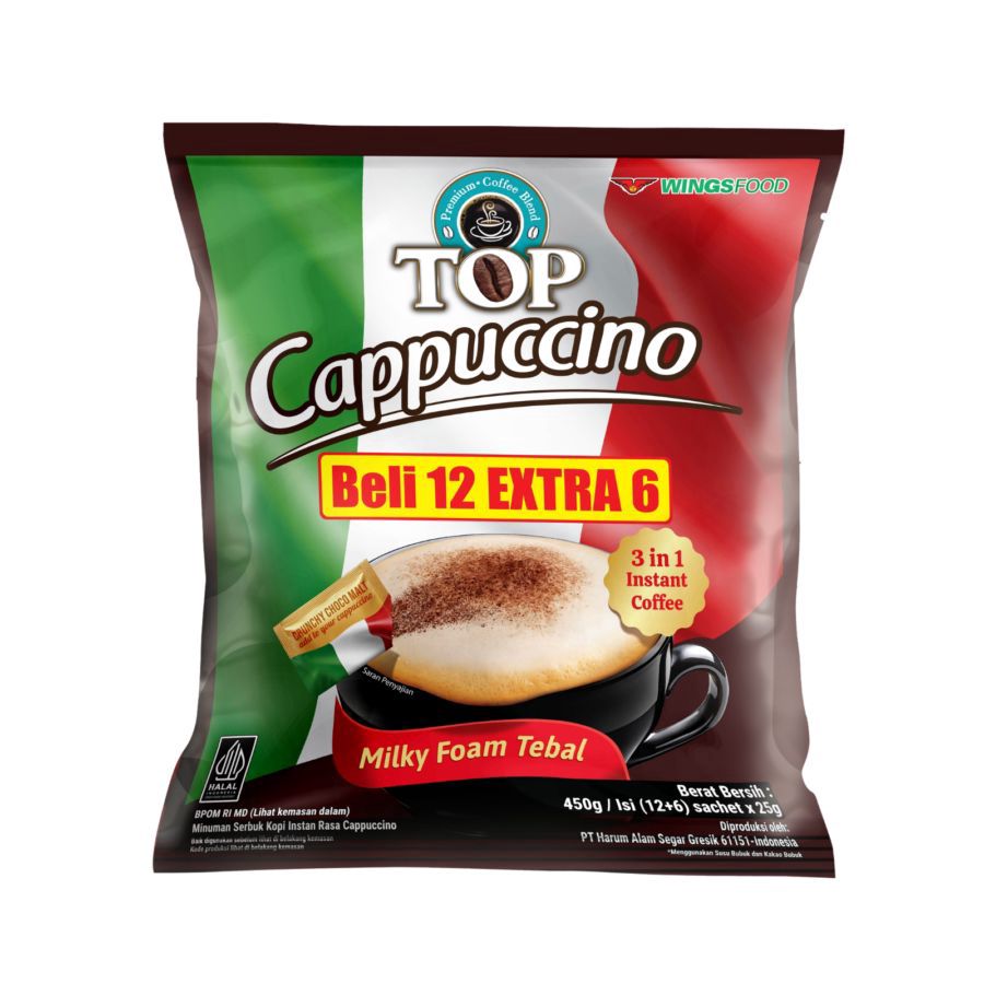 Top Coffee Cappucino Kopi Bubuk 12+6 sachets x 25gr 450gram