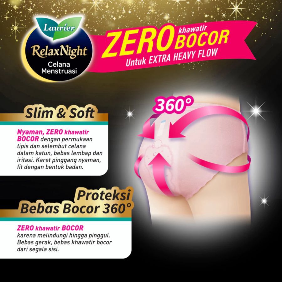 Laurier Relax Night Celana Menstruasi Size M-XL Pembalut Kewanitaan 2pads