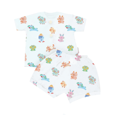 Pajama Baby Short Button Animal White 9-12 Month Astro Kids x Carrol
