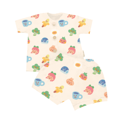 Pajama Baby Short Button Vegetable Cream 9-12 Month Astro Kids x Carrol
