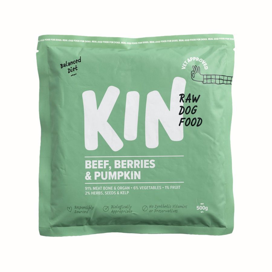 Kin Raw Dog Food Beef Berries & Pumpkin Makanan Anjing 500gram