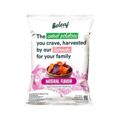 Beleaf Sweet Potato Chips Natural 40g – Healthy Vegan Snack, Gluten-Free Ubi Jalar Chips with Coconut Oil