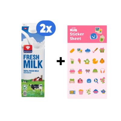 [Bundle] 2 Diamond Fresh Milk Plain 946 ml + 1 Sticker Set Journal Sweet Home Astro Kids