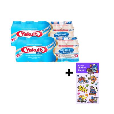 [Bundle] 2 Yakult Light Less Sugar Minuman Probiotik 5 pcs + 1 Happy Grocery Sticker Sheet - Astro Kids x Joyfullyscribbled