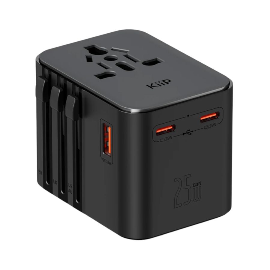 Kiip Universal Travel Adapter GaN 25 Watt Hitam C27T 1pcs