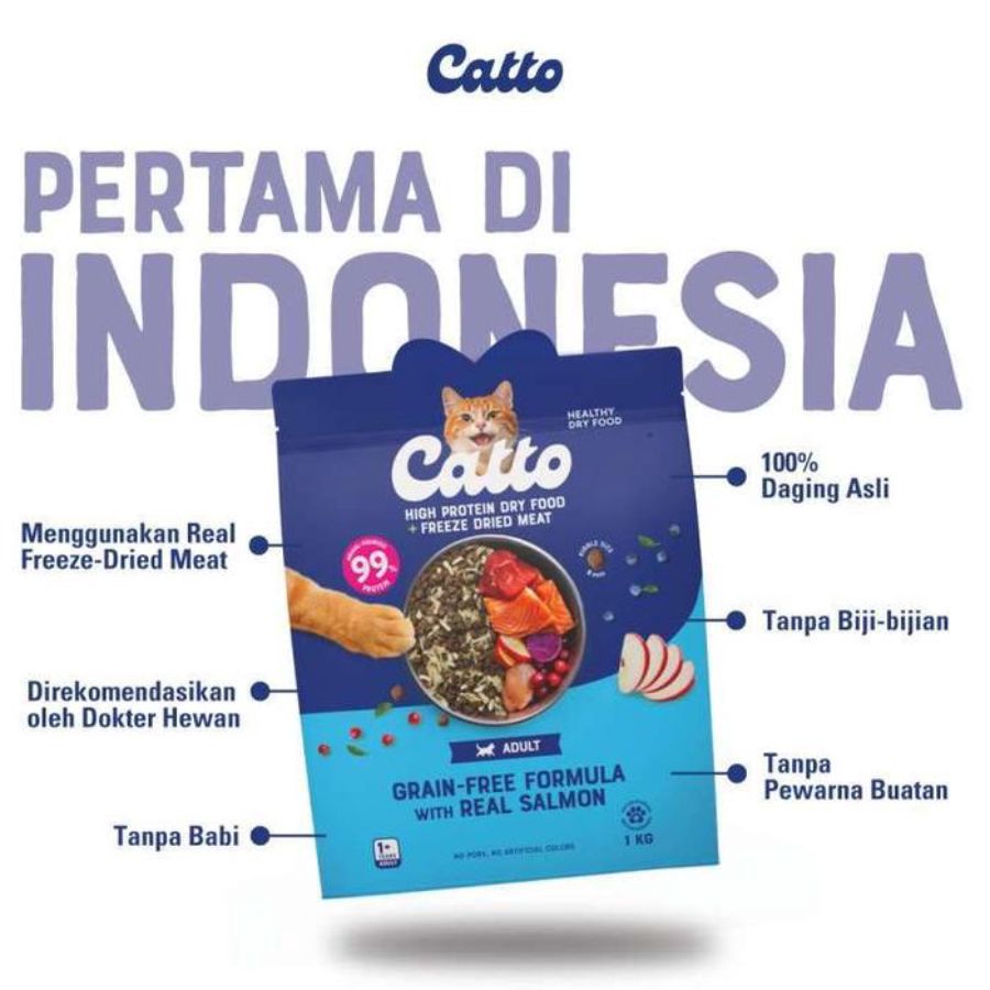 Catto Grain Free Salmon Adult Makanan Kucing Kering 400gram