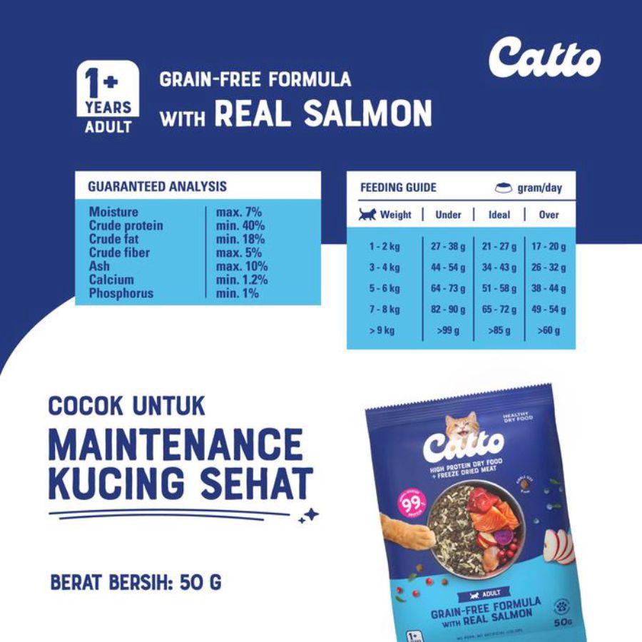 Catto Grain Free Salmon Adult Makanan Kucing Kering 400gram