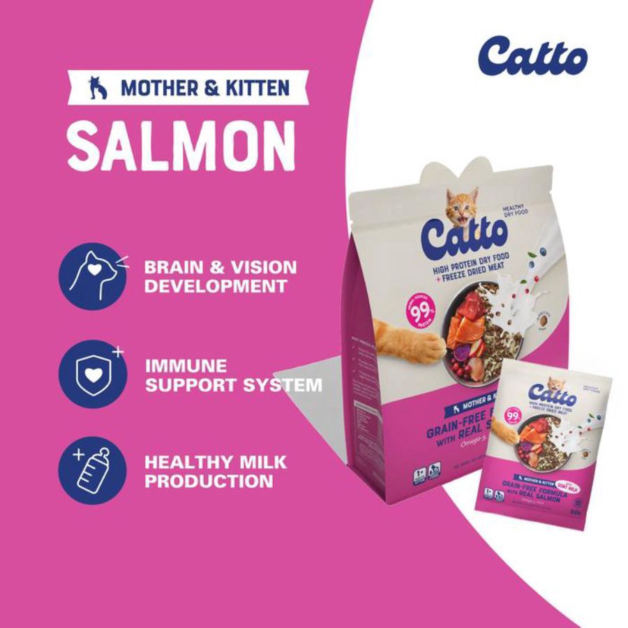 Catto Grain Free Salmon with Goat Milk Mother and Kitten Makanan Kucing Kering 400gram