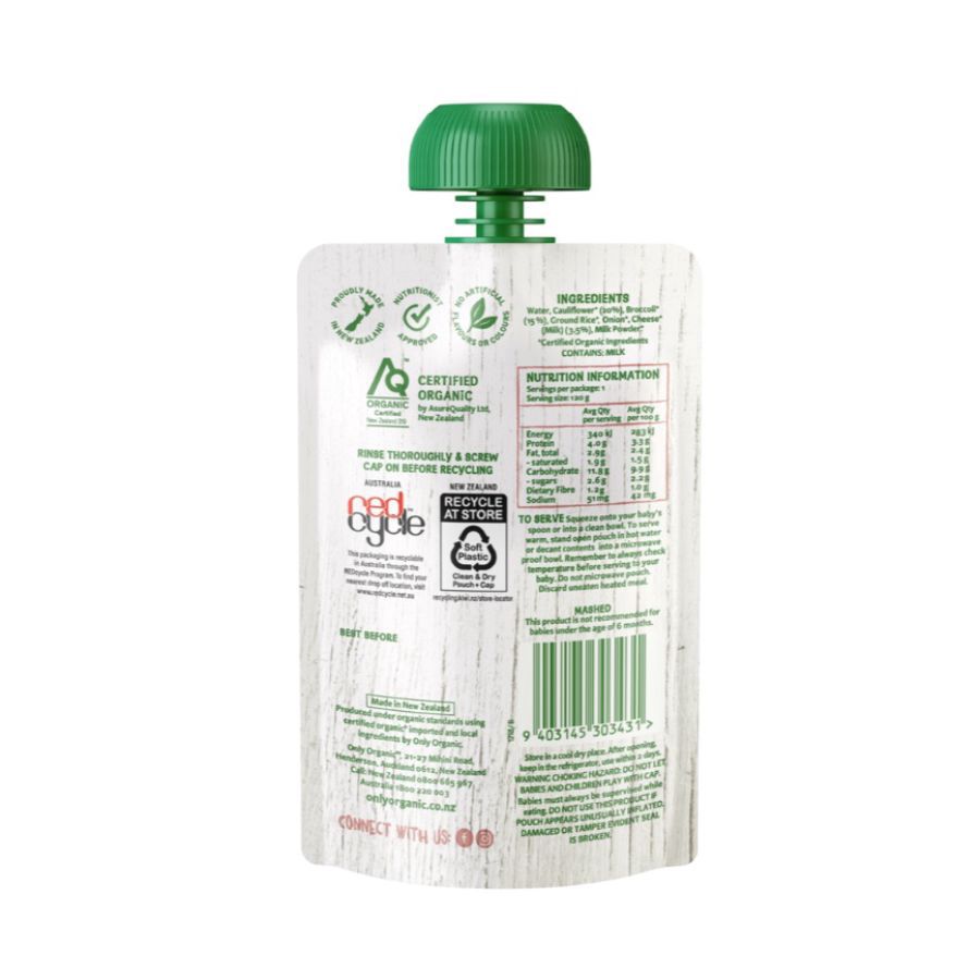 Only Organic Source of Protein Cauliflower, Broccoli, & Cheddar 6+ Months Makanan Bayi 120gram