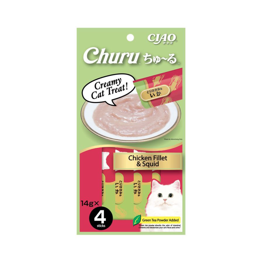 CIAO Churu Chicken Fillet & Squid Creamy Cat Treat 4 sticks x 14 gram 1pack