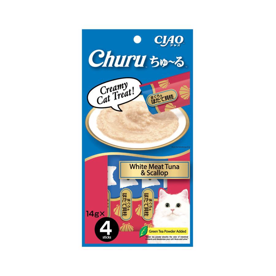 CIAO Churu White Meat Tuna & Scallop Creamy Cat Treat 4 sticks x 14 gram 1pack