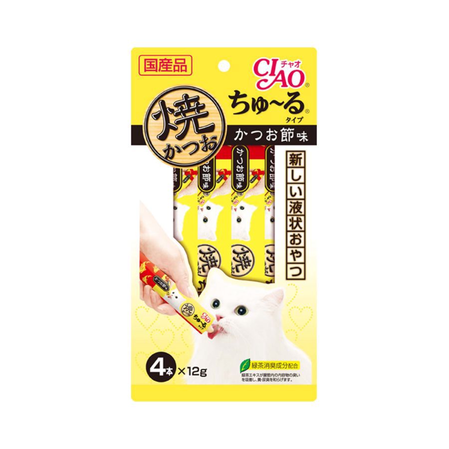 CIAO Grilled Tuna Churu Dried Bonito Flavor Cat Treat 4 sticks x 12 gram 1pack
