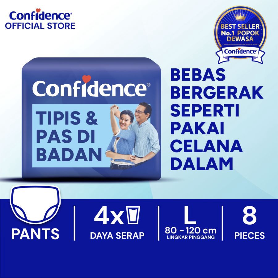 Confidence Tipis Pas di Badan Popok Celana Dewasa L8 1pack