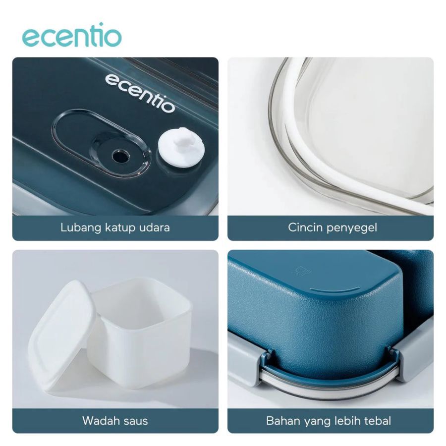 Ecentio Kotak Bekal Anti Tumpah 3 Grid Skyblue 1100ml 1pcs