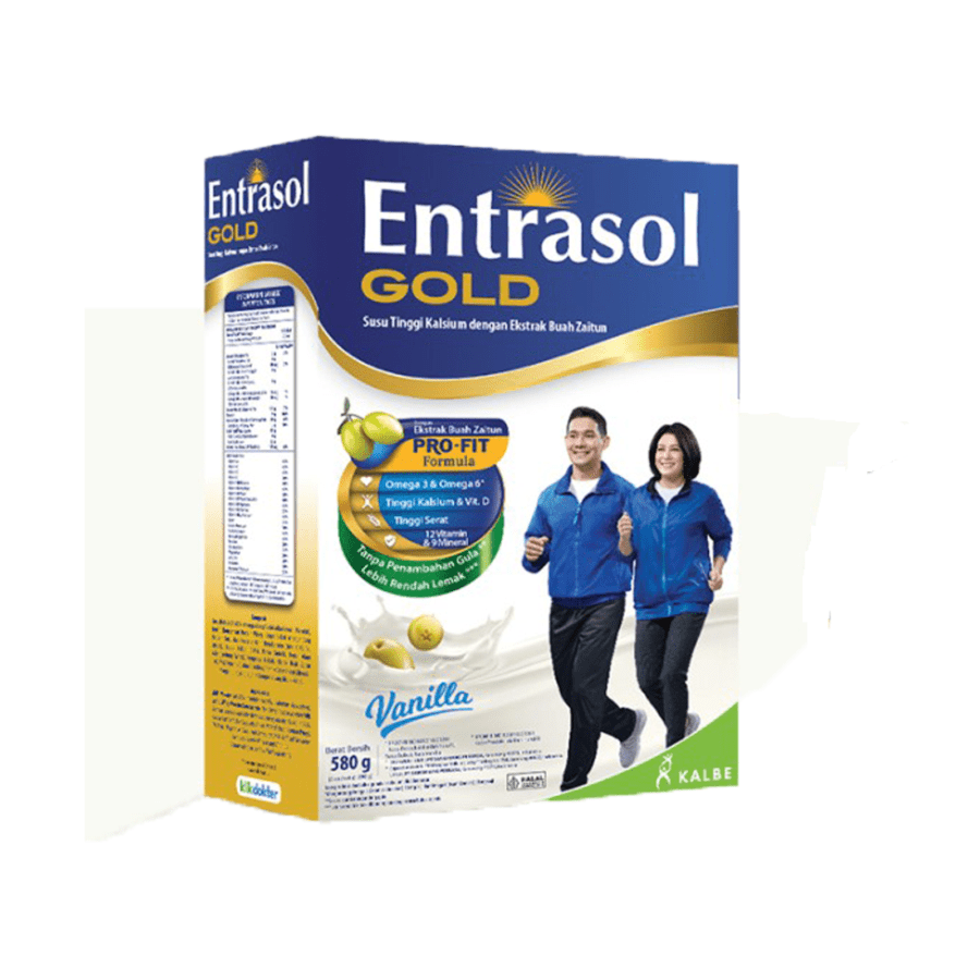 Entrasol Gold Vanilla Tinggi Kalsium Susu Bubuk Dewasa 560gram